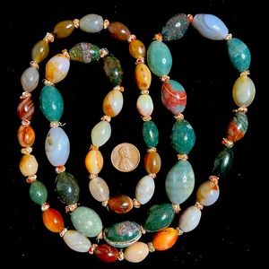 Artisan Hand-knotted Jasper Agate Green Amber Gemstone Bulky Statement Necklace